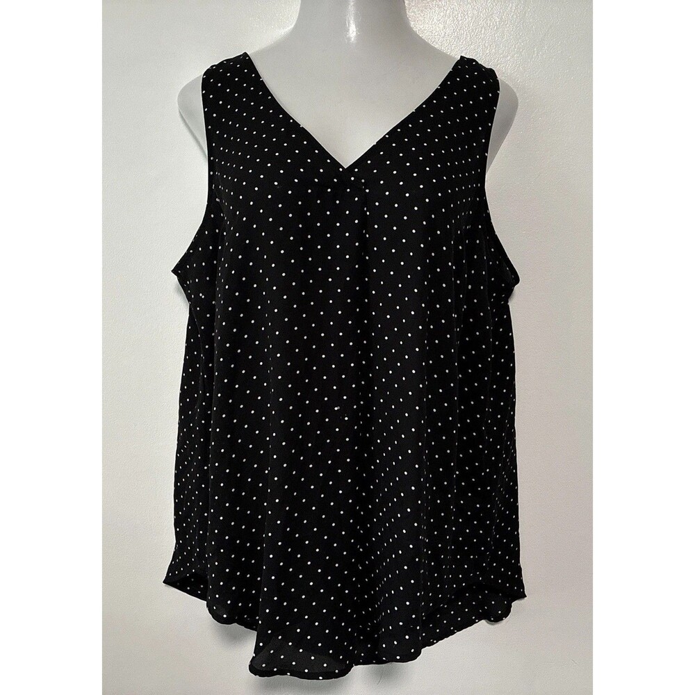 Torrid Office Top Blouse Black Polka Sleeveless V Neck Sheer Tank Womens 16